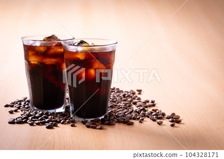 Iced coffee and coffee beans Iced coffee and coffee beans 104328171