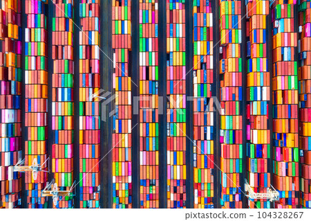 Containers as a background. Cargo commercial port. View from a drone. 104328267