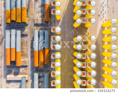 An aerial view of the pipes. Production and industry. View from a drone. 104328275