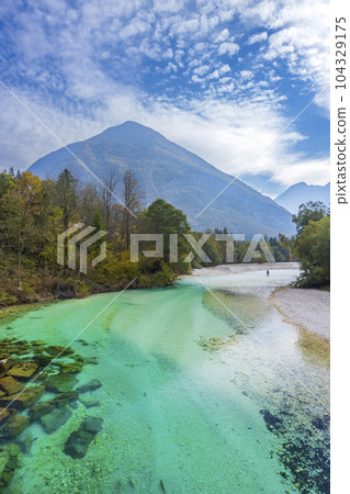 Landscape with river near village Bovec, Triglavski national park, Slovenia 104329175