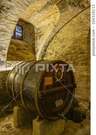Wine cellar in Castello di Razzano, Piedmont, Italy 104329213
