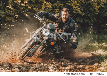 crash moto bike and car on road 104329667