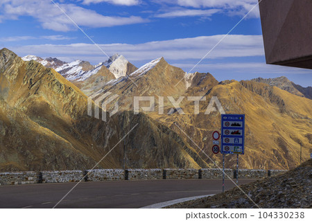 Passo Rombo, Timmelsjoch - high Alpine road connecting Oetztal valley in Austrian state of Tyrol to the Passeier Valley in Italian province of South Tyrol Passo Rombo, Timmelsjoch - high Alpine road connecting Oetztal valley in Austrian state of Tyrol to the Passeier Valley in Italian province of South Tyrol 104330238