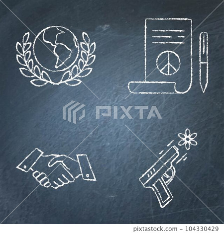 Pacifism and peace chalkboard icon set Pacifism and peace chalkboard icon set 104330429