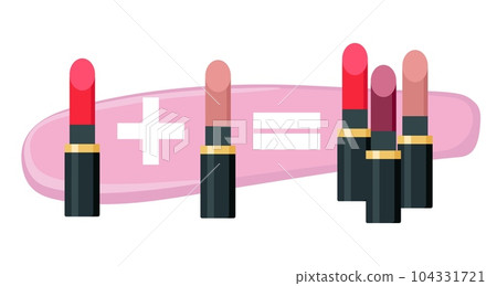 One plus one equals three, cosmetics sale promotion, get one lipstick free. Banner design template for marketing. Isolated vector illustration 104331721