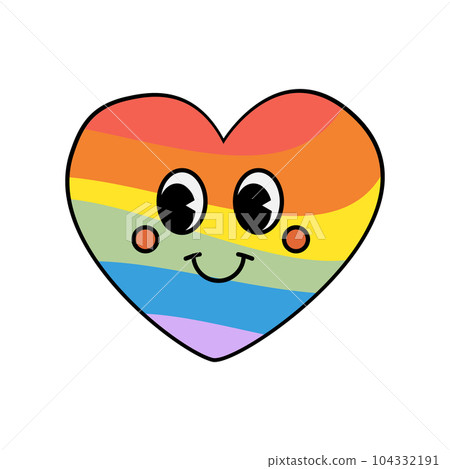 Vector groovy lgbt rainbow heart with face Vector groovy lgbt rainbow heart with face 104332191