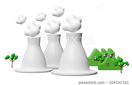 nuclear power plant with factory isolated. free electricity, renewable energy concept, 3d render illustration nuclear power plant with factory isolated. free electricity, renewable energy concept, 3d render illustration 104332581