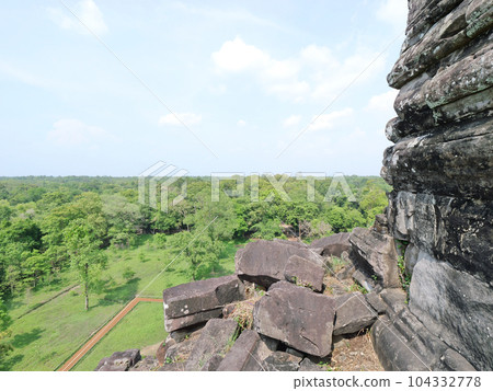 Cambodia Koh Kay ruins view from the stairs of the pyramid 104332778