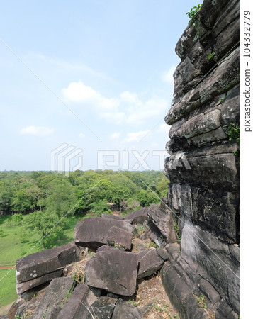 Cambodia Koh Kay ruins view from the stairs of the pyramid 104332779