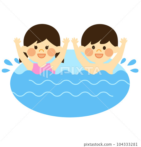 男孩和女孩在水里玩 男孩和女孩在水里玩 104333281