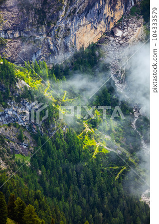 landscape with mountains, clouds and forest landscape with mountains, clouds and forest 104333579