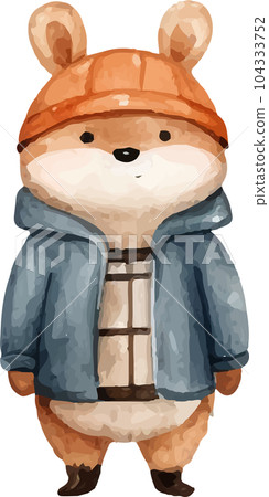 woodland, cartoon, autumn, illustration, animal, watercolor, nature, card, cute, background, art, drawing, design, forest, wildlife, character, fall, baby, leaves, print, fox, happy, greeting, hand, 104333752