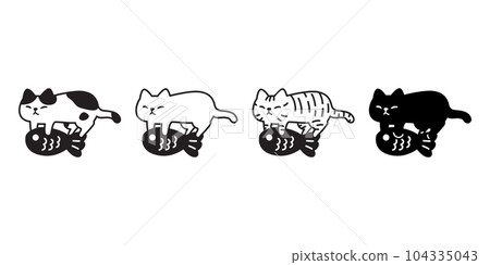 cat vector kitten icon neko calico hug fish pet character cartoon doodle symbol tattoo stamp scarf illustration design isolated 104335043