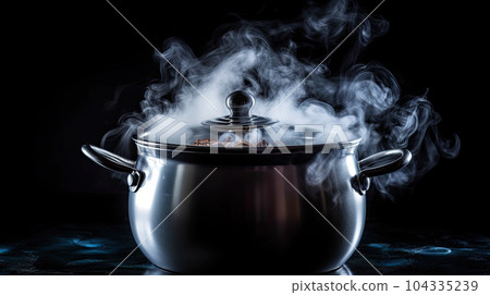 steam over cooking pot on black background steam over cooking pot on black background 104335239