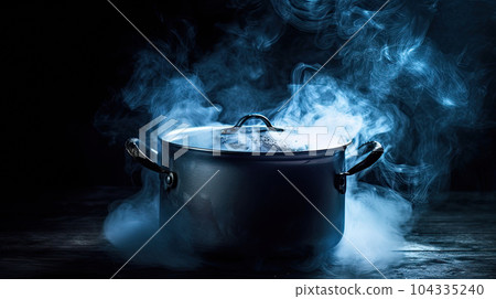 steam over cooking pot on black background steam over cooking pot on black background 104335240
