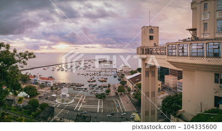 Panoramic view of LaCerda Elevator, the world's first elevator in Salvador de Bah?a at dusk Panoramic view of LaCerda Elevator, the world's first elevator in Salvador de Bah?a at dusk 104335600