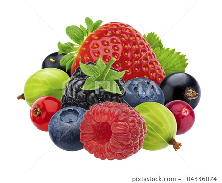Mix of berries isolated on white background. Full depth of field 104336074