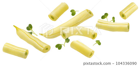 Yellow asparagus beans isolated on white background, full depth of field Yellow asparagus beans isolated on white background, full depth of field 104336090