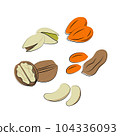 Nuts pistachio almond walnut cashew peanut collection, peanutisolated on white background. Cartoon Vector Icon 104336093
