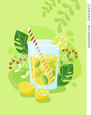 Summer refreshing Mojito cocktail with lime and mint. Vector illustration 104336317