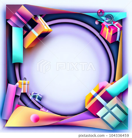 Abstract design of frame with gift boxs and shopping bag around it 104336459