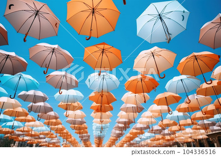 天空中的彩色雨傘 天空中的彩色雨傘 104336516