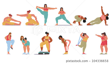Plus-size Girl Practices Yoga With Confidence And Strength, Embracing Her Body And Its Capabilities, Vector Illustration 104336658