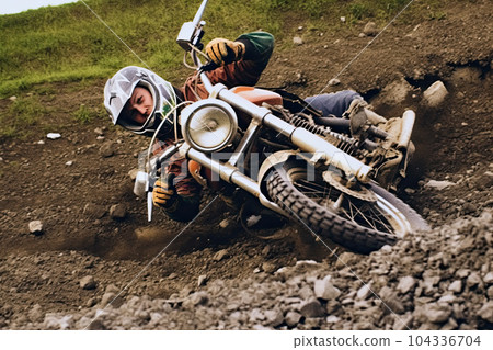 crash moto bike and car on road crash moto bike and car on road 104336704