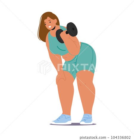 For Plus-size Woman Character Doing Fitness Workout with Dumbbell, Promoting Body Positivity, Strength, And Health For Plus-size Woman Character Doing Fitness Workout with Dumbbell, Promoting Body Positivity, Strength, And Health 104336802