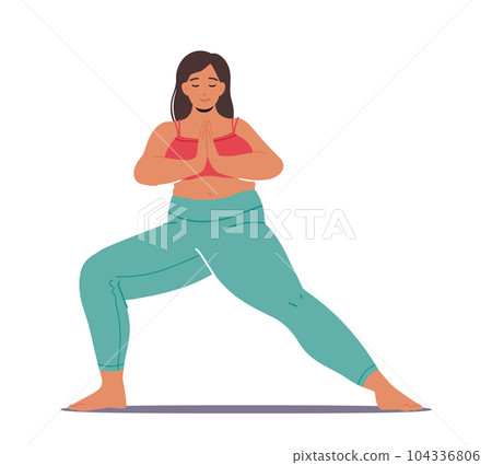 Peaceful and Relaxed Plus Size Woman Character Gracefully Practicing Yoga, Embracing Her Body And Enjoying The Practice Peaceful and Relaxed Plus Size Woman Character Gracefully Practicing Yoga, Embracing Her Body And Enjoying The Practice 104336806