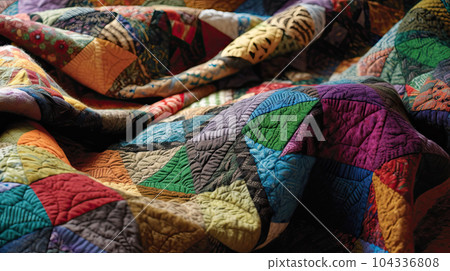 homemade Afghan patterned quilt. background texture - full frame close up of colorful crocheted traditional blanket homemade Afghan patterned quilt. background texture - full frame close up of colorful crocheted traditional blanket 104336808