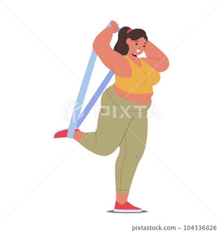 Plus Size Woman Character Exercise with Expander, Embrace Fitness And Breaking Stereotypes, Inspiring Others Plus Size Woman Character Exercise with Expander, Embrace Fitness And Breaking Stereotypes, Inspiring Others 104336826