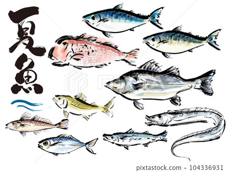 手繪日式素材夏季魚套裝 104336931