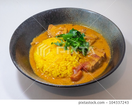 Pork mappas curry on white background Pork mappas curry on white background 104337243