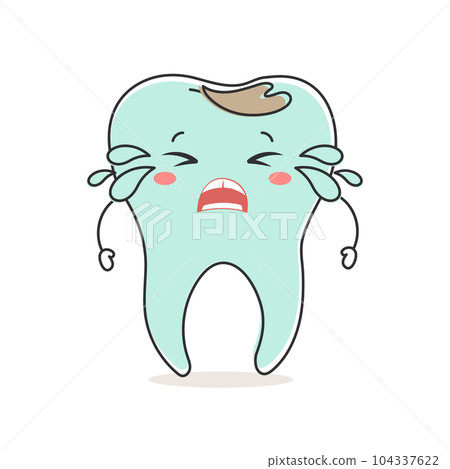 Kawaii unhealthy tooth with dental caries, cute cartoon character. Dental care. Illustration, icon, vector Kawaii unhealthy tooth with dental caries, cute cartoon character. Dental care. Illustration, icon, vector 104337622