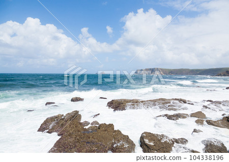 Verdicio beach view. Asturias coastline panorama, Spain Verdicio beach view. Asturias coastline panorama, Spain 104338196
