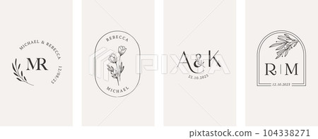 Wedding logos, hand drawn elegant, delicate and minimalist monogram collection 104338271