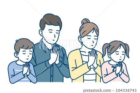 合掌,一家人默默祈禱的插圖 合掌,一家人默默祈禱的插圖 104338743