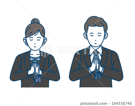 Illustration of men and women praying in silence at a funeral 104338748