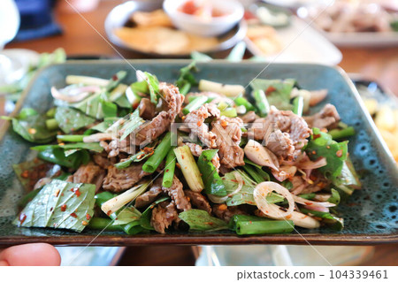 boiled pork salad, spicy pork salad 104339461