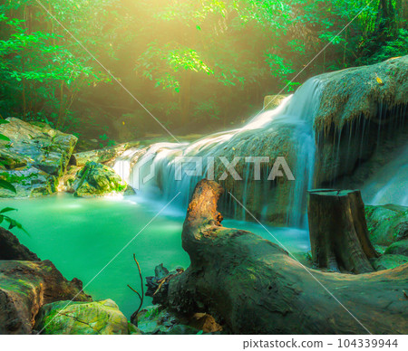 Erawan Waterfall National Park, beautiful natural waterfalls. Erawan Waterfall National Park, beautiful natural waterfalls. 104339944