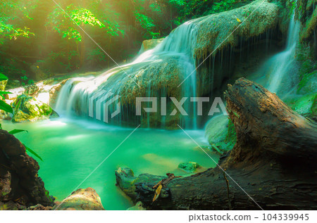 Erawan Waterfall National Park, beautiful natural waterfalls. Erawan Waterfall National Park, beautiful natural waterfalls. 104339945