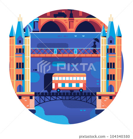Travel London Circle Icon with Tower Bridge Travel London Circle Icon with Tower Bridge 104340380