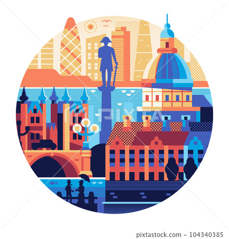 Travel London Circle Icon with St. Paul Cathedral Travel London Circle Icon with St. Paul Cathedral 104340385