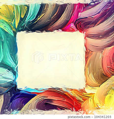 Abstract design of a round frame with oilpaint brush rainbow around it 104341203