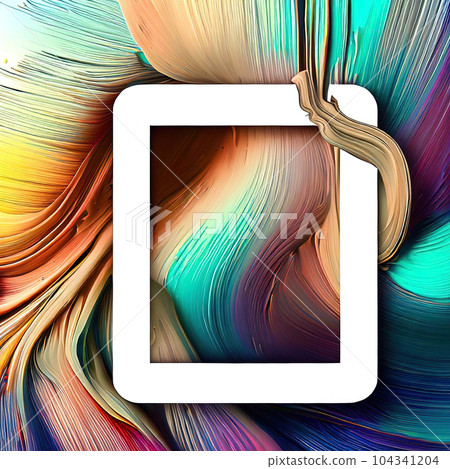 Abstract design of a round frame with oilpaint brush rainbow around it 104341204