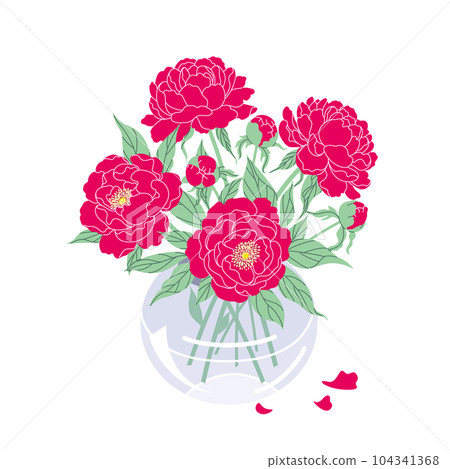 Bunch of Blooming Peony Flowers in Vase. 104341368
