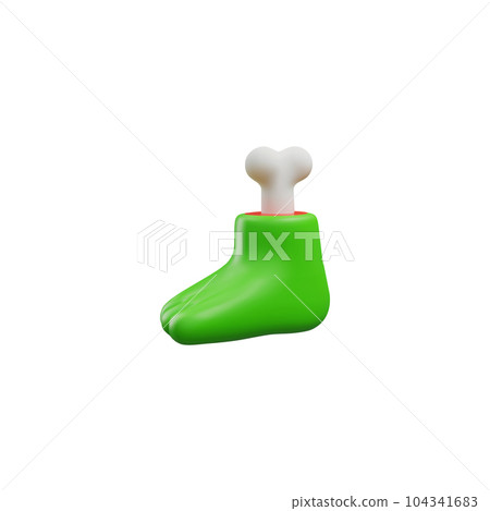 Green foot with bone 3D style, vector illustration isolated on white 104341683