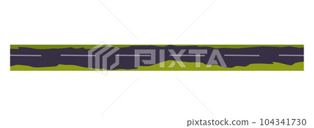 Vector isolated illustration of ruined grassy road, old roadway honor, destroyed city elements, apocalypse concept 104341730