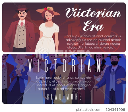 People of Victorian era, web banners set, flat vector illustration. 104341906